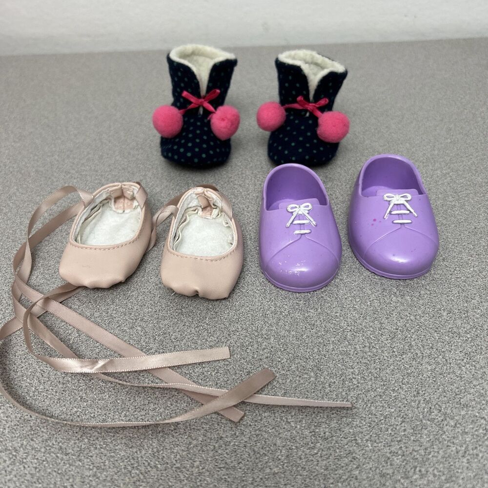American Girl, 18”, OG Doll Shoes Lot Ballet Slippers, Purple Flats, Fuzzy Boots